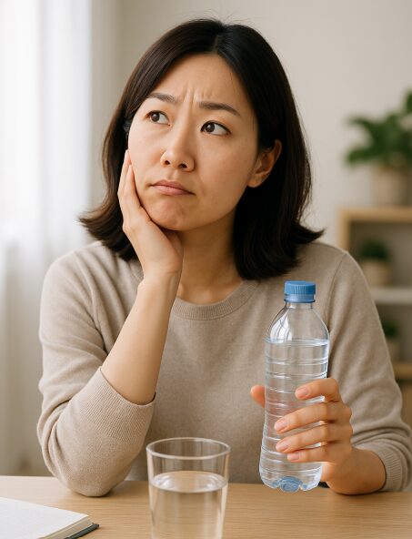 동양 여자 물을 마시고 있음