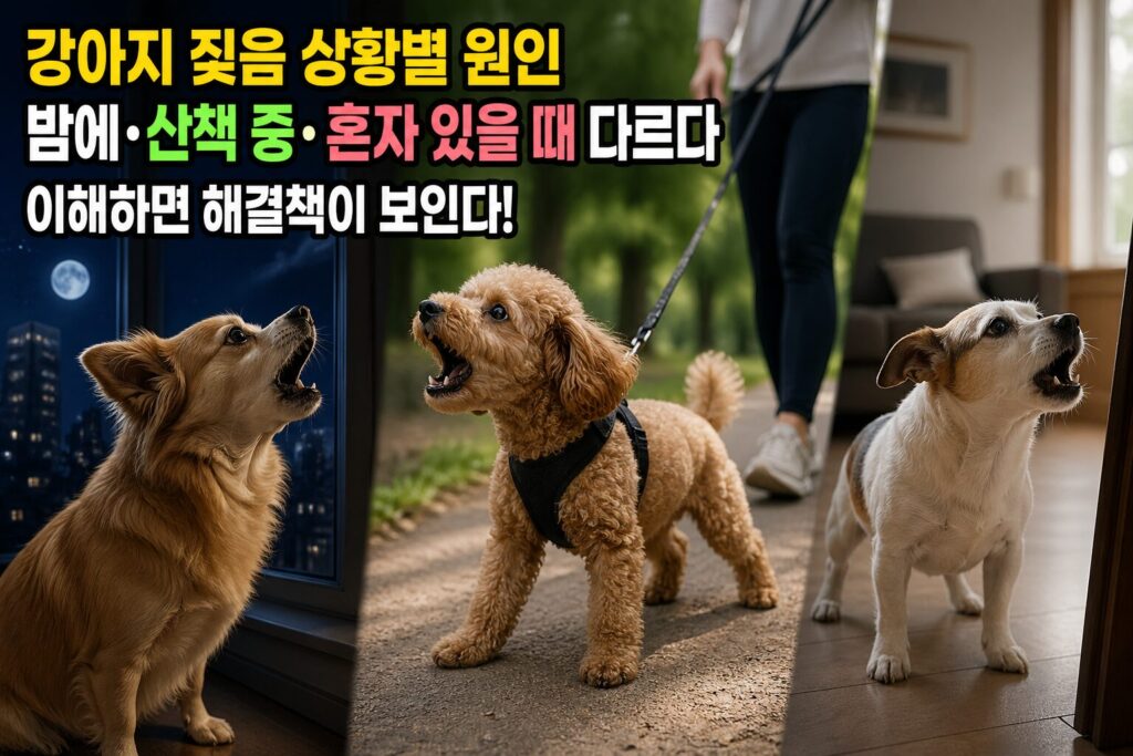 강아지 짖음 상황별 원인 — 밤에·산책 중·혼자 있을 때 다르다
