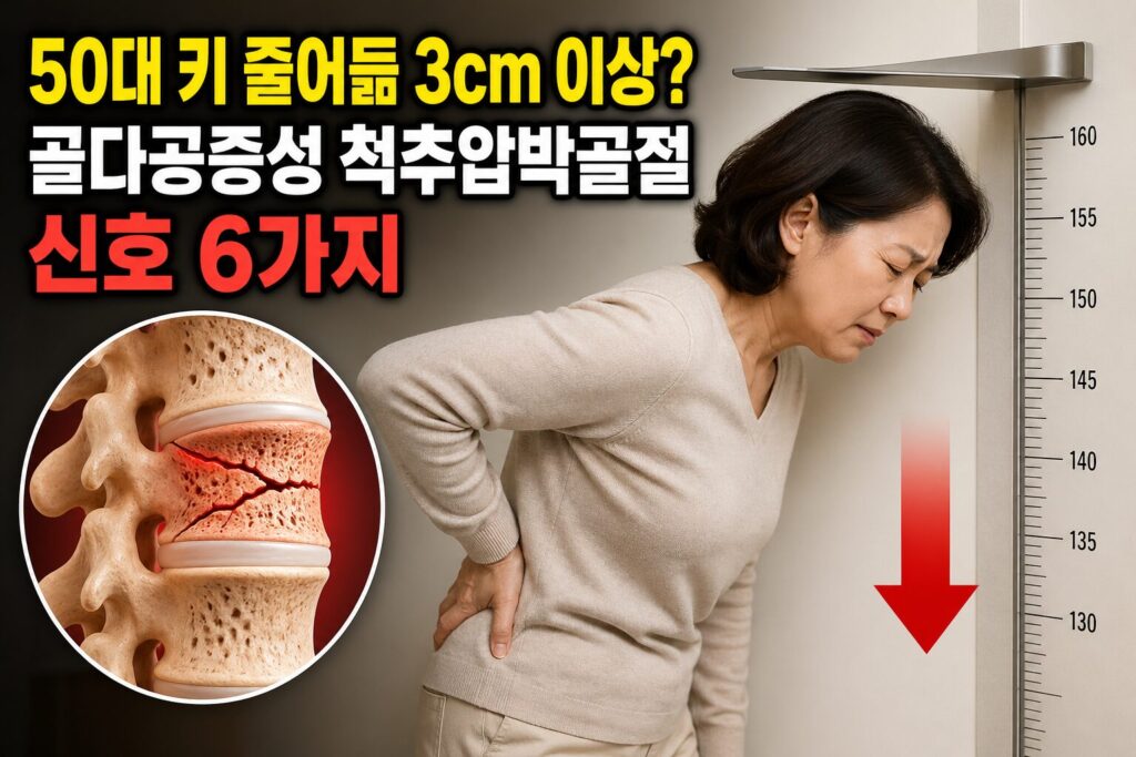 50대 키 줄어듦 3cm 이상? 골다공증성 척추압박골절 신호 6가지