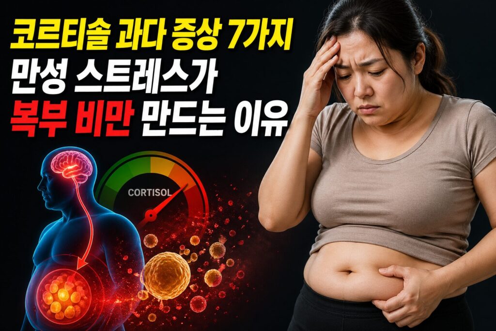 코르티솔 과다 증상 7가지 — 만성 스트레스가 복부 비만 만드는 이유