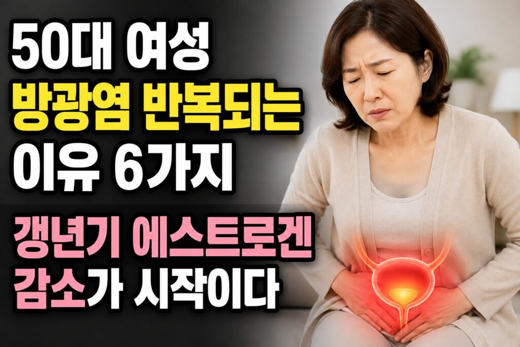 50대 여성 방광염 반복되는 이유 6가지 — 갱년기 에스트로겐 감소가 시작이다