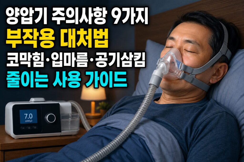 양압기 주의사항 9가지·부작용 대처법 — 코막힘·입마름·공기삼킴 줄이는 사용 가이드