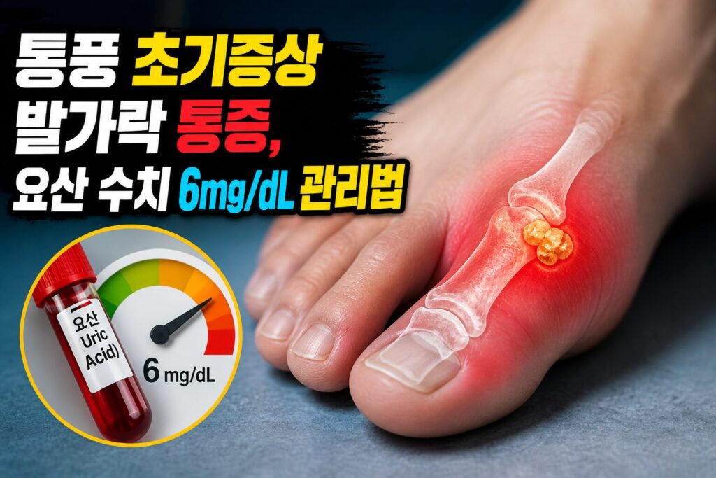 통풍 초기증상 발가락 통증, 요산 수치 6mg/dL 관리법
