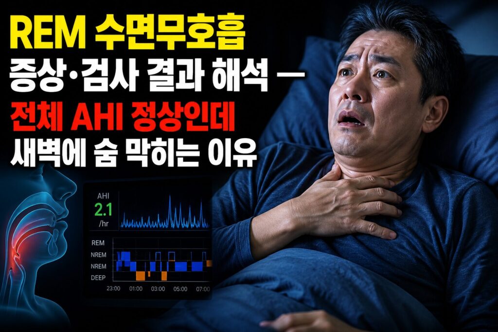 REM 수면무호흡 증상·검사 결과 해석 — 전체 AHI 정상인데 새벽에 숨 막히는 이유