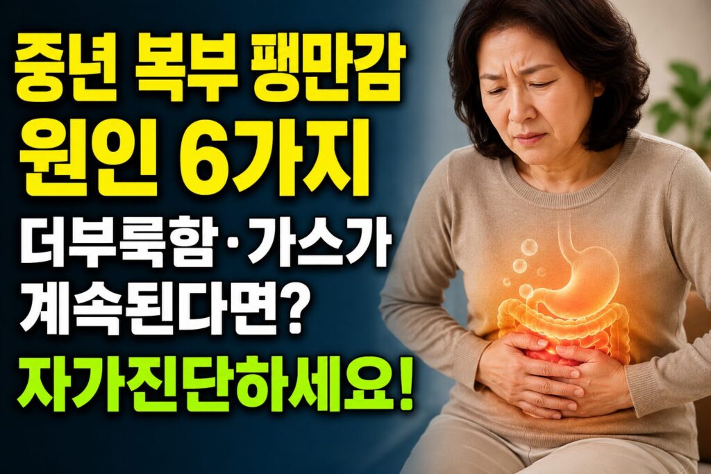 중년 복부 팽만감 원인 6가지 — 더부룩함·가스가 계속된다면 자가진단하세요