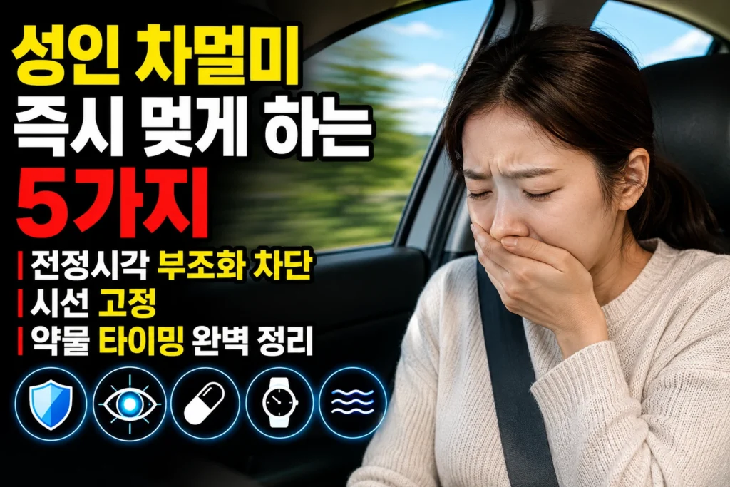성인 차멀미 즉시 멎게 하는 5가지 — 전정시각 부조화 차단·시선 고정·약물 타이밍 완벽 정리
