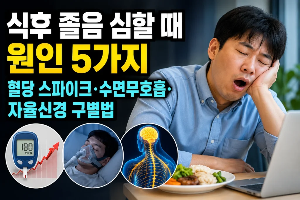 식후 졸음 심할 때 원인 5가지 — 혈당 스파이크·수면무호흡·자율신경 구별법