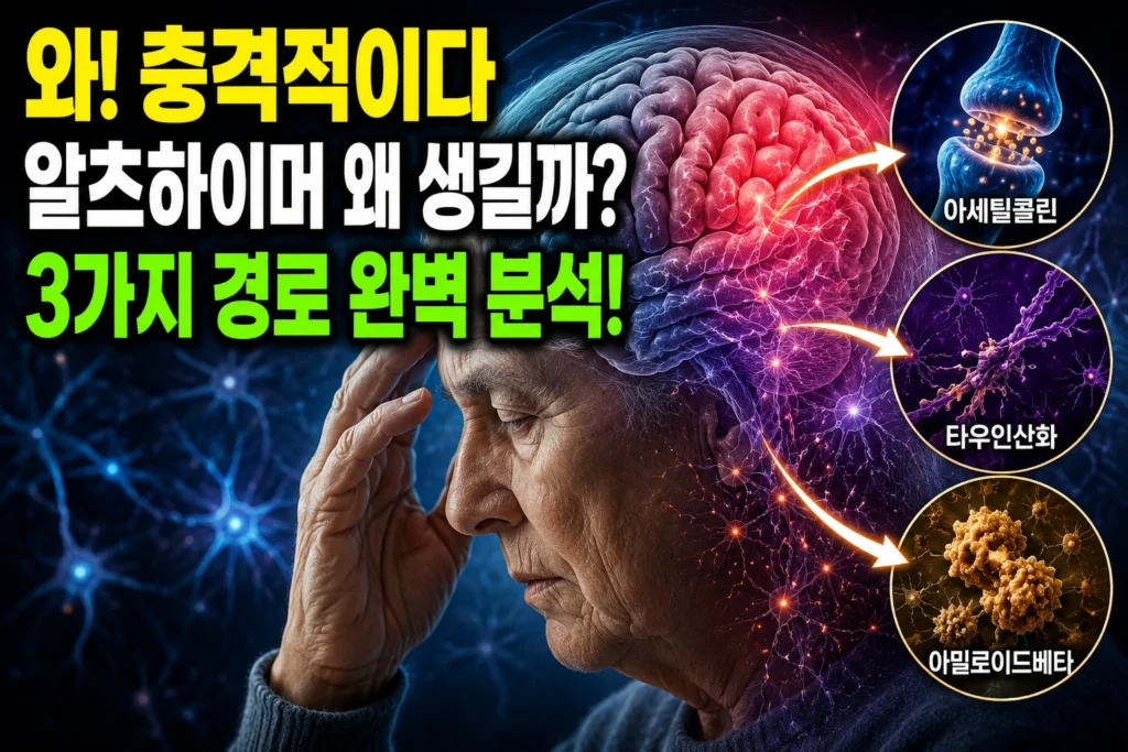 알츠하이머 — 아세틸콜린·타우인산화·아밀로이드베타 3가지 신경화학 경로