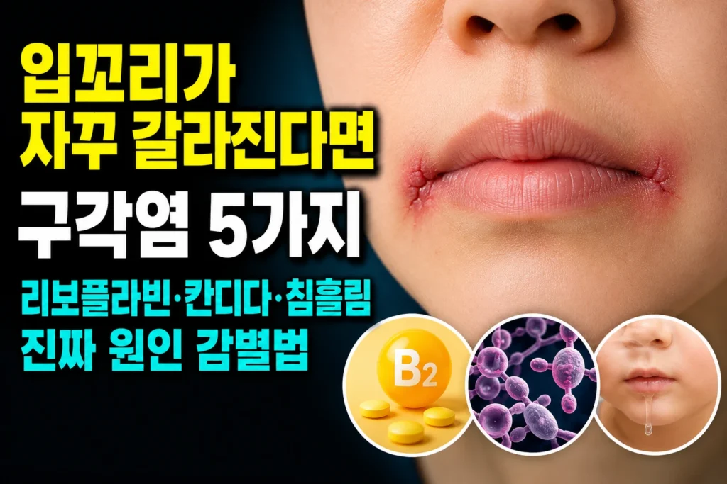 입꼬리가 자꾸 갈라진다면 구각염 5가지 — 리보플라빈·칸디다·침흘림 진짜 원인 감별법