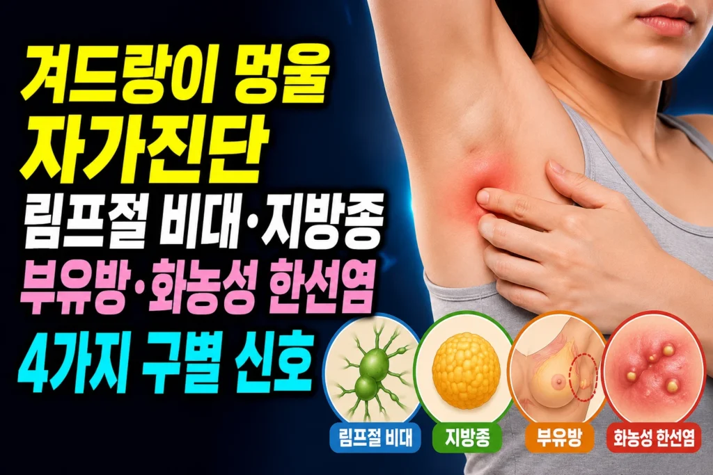 겨드랑이 멍울 자가진단 — 림프절 비대·지방종·부유방·화농성 한선염 4가지 구별 신호