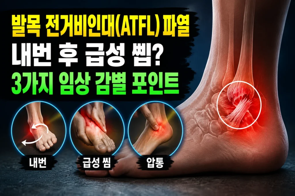 발목 전거비인대(ATFL) 파열 — 내번 후 급성 삠·불안정감·압통 3가지 임상 감별 포인트