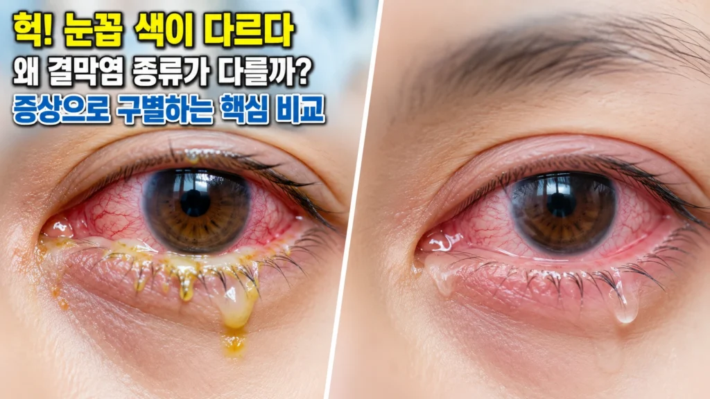 세균성 결막염 vs 바이러스성 결막염 — 눈꼽 색·점도·통증으로 구별하고 안약 쓸지 결정하는 법