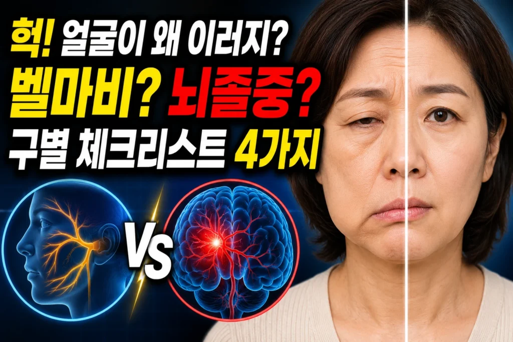 구안와사(안면마비) 초기 자가진단 — 벨마비 vs 뇌졸중 구별 체크리스트 4가지
