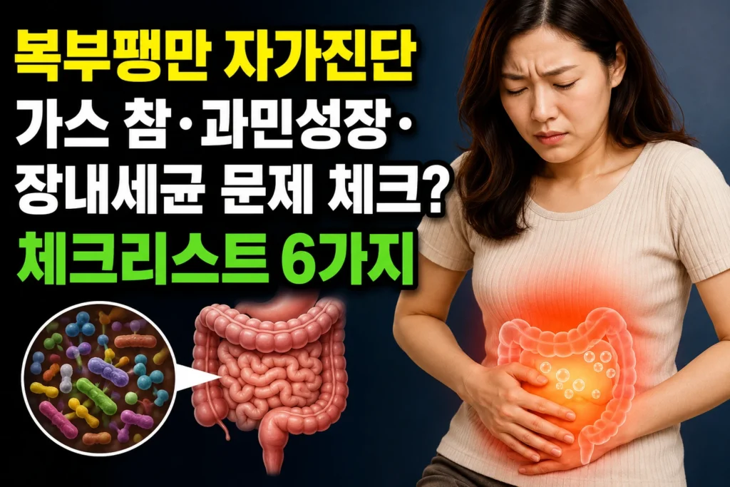 복부팽만 자가진단 — 가스 참·과민성장·장내세균 문제 체크리스트 6가지