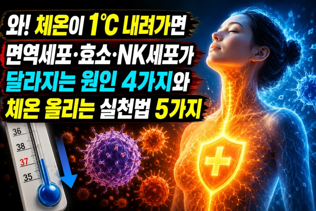 체온이 1℃ 내려가면 — 면역세포·효소·NK세포가 달라지는 원인 4가지와 체온 올리는 실천법 5가지