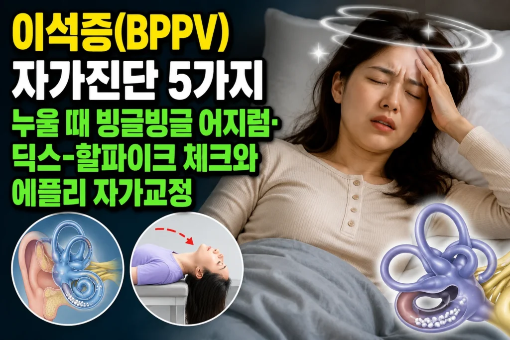 이석증(BPPV) 자가진단 5가지 — 누울 때 빙글빙글 어지럼·딕스-할파이크 체크와 에플리 자가교정