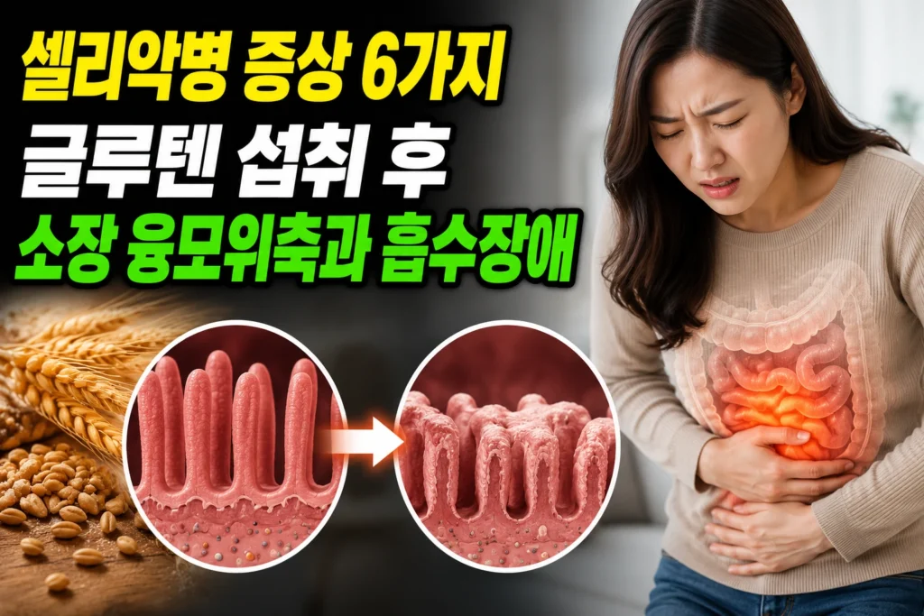 셀리악병 증상 6가지 — 글루텐 섭취 후 소장 융모위축과 흡수장애