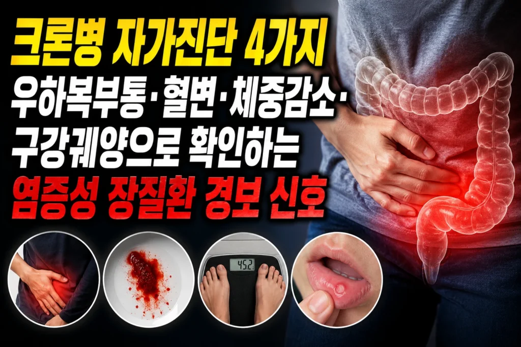 크론병 자가진단 4가지 — 우하복부통·혈변·체중감소·구강궤양으로 확인하는 염증성 장질환 경보 신호