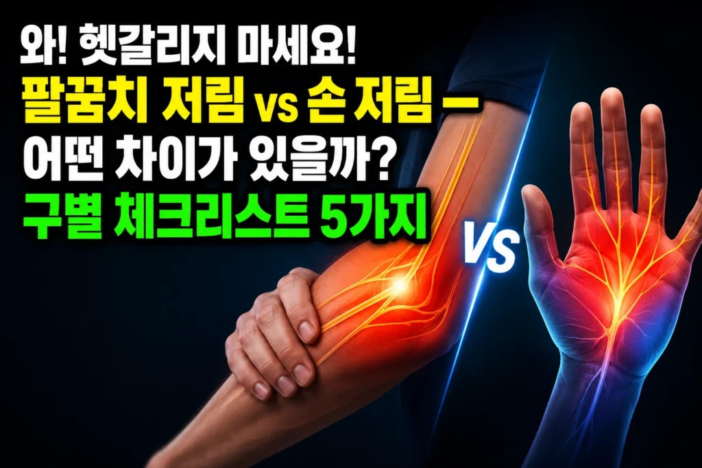 팔꿈치 저림 vs 손 저림 — 척골신경포착·손목터널증후군 구별 체크리스트 5가지