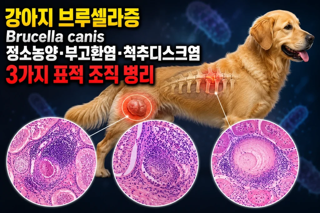 강아지 브루셀라증 — Brucella canis 정소농양·부고환염·척추디스크염 3가지 표적 조직 병리