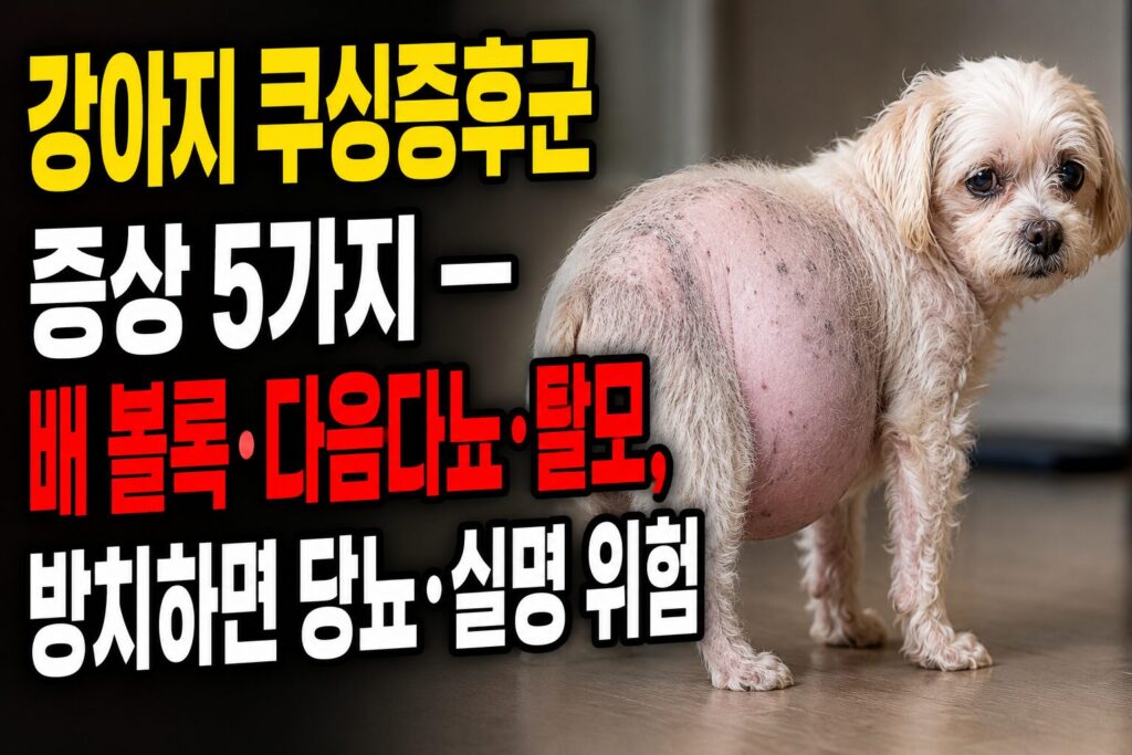 강아지 쿠싱증후군 증상 5가지 — 배 볼록·다음다뇨·탈모, 방치하면 당뇨·실명 위험