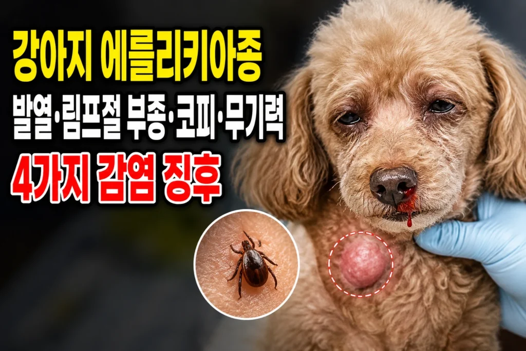 강아지 에를리키아증 — 발열·림프절 부종·코피·무기력 4가지 감염 징후