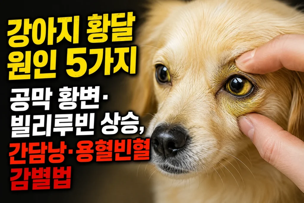 강아지 황달 원인 5가지 — 공막 황변·빌리루빈 상승, 간담낭·용혈빈혈 감별법