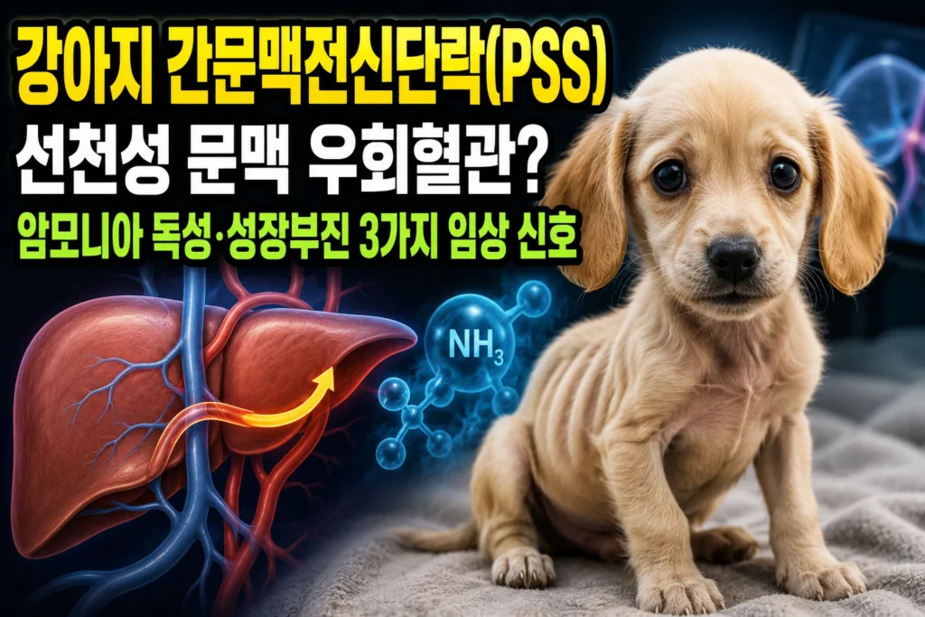 강아지 간문맥전신단락(PSS) — 선천성 문맥 우회혈관·암모니아 독성·성장부진 3가지 임상 신호
