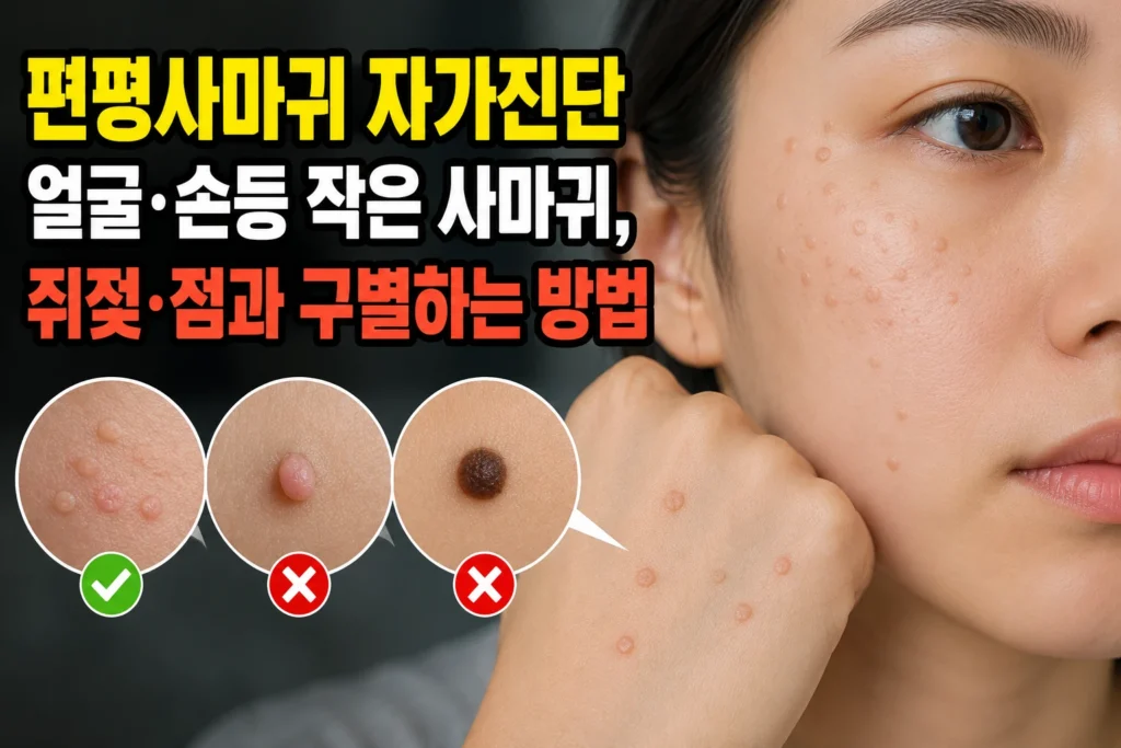 편평사마귀 자가진단 — 얼굴·손등 작은 사마귀, 쥐젖·점과 구별하는 방법