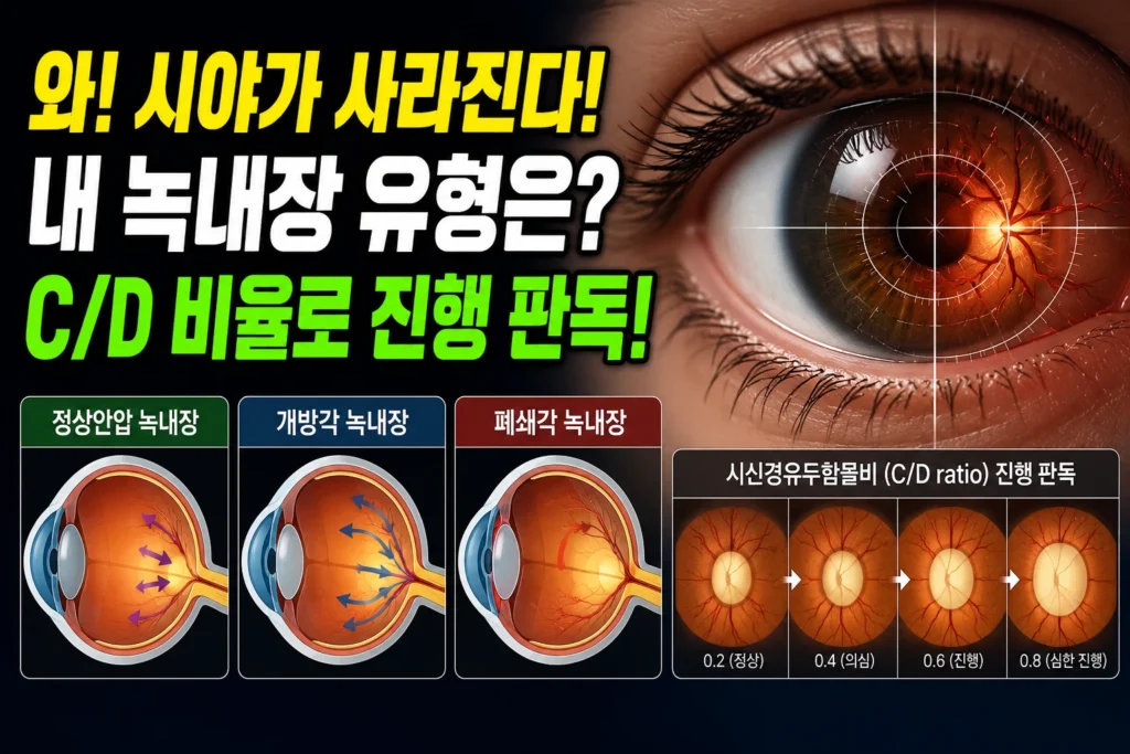 녹내장 — 정상안압녹내장·개방각·폐쇄각 3가지 유형과 시신경유두함몰비(C/D ratio)로 보는 진행 판독