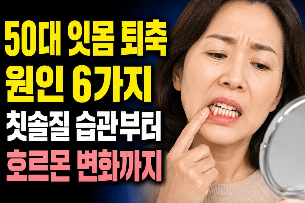 50대 잇몸 퇴축(치은퇴축) 원인 6가지 — 칫솔질 습관부터 호르몬 변화까지