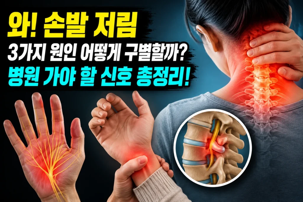손발 저림 — 말초신경병증·경추디스크·수근관증후군 3가지 구별 포인트와 병원 가야 할 신호