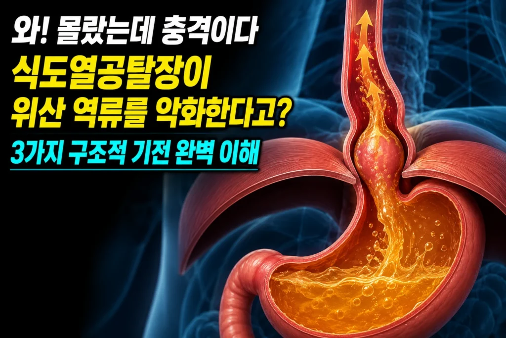 식도열공탈장이 위산 역류를 악화하는 3가지 구조적 기전 — 중년 위식도역류 원인 완전 이해