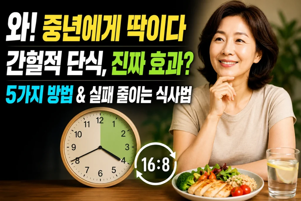 중년 간헐적 단식 방법 5가지 — 16:8 다이어트 효과와 부작용, 실패 줄이는 식사법