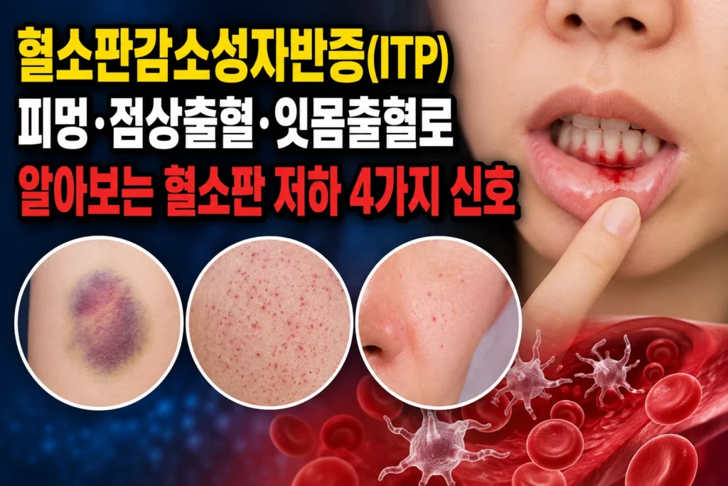 혈소판감소성자반증(ITP) — 피멍·점상출혈·잇몸출혈로 알아보는 혈소판 저하 4가지 신호