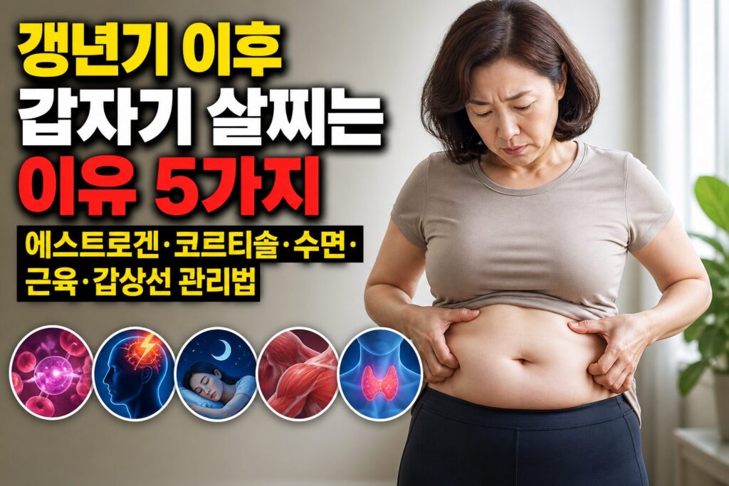 갱년기 이후 갑자기 살찌는 이유 5가지 — 에스트로겐·코르티솔·수면·근육·갑상선 관리법