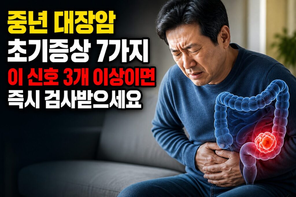 중년 대장암 초기증상 7가지 — 이 신호 3개 이상이면 즉시 검사받으세요