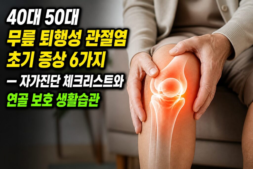 40대 50대 무릎 퇴행성 관절염 초기 증상 6가지 — 자가진단 체크리스트와 연골 보호 생활습관