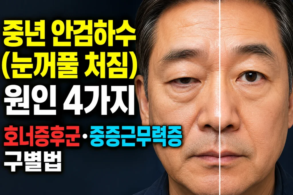 중년 안검하수(눈꺼풀 처짐) 원인 4가지 — 호너증후군·중증근무력증 구별법