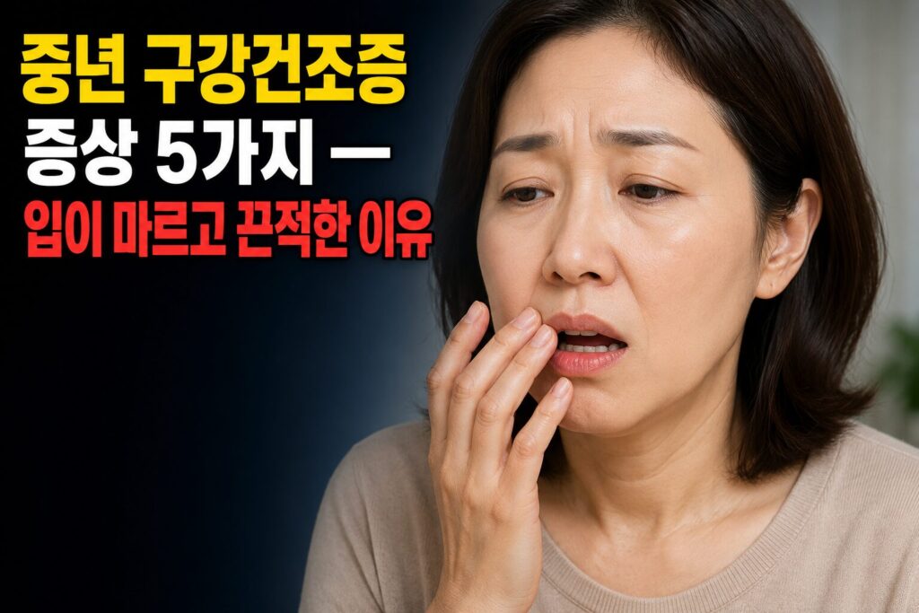 중년 구강건조증 증상 5가지 — 입이 마르고 끈적한 이유