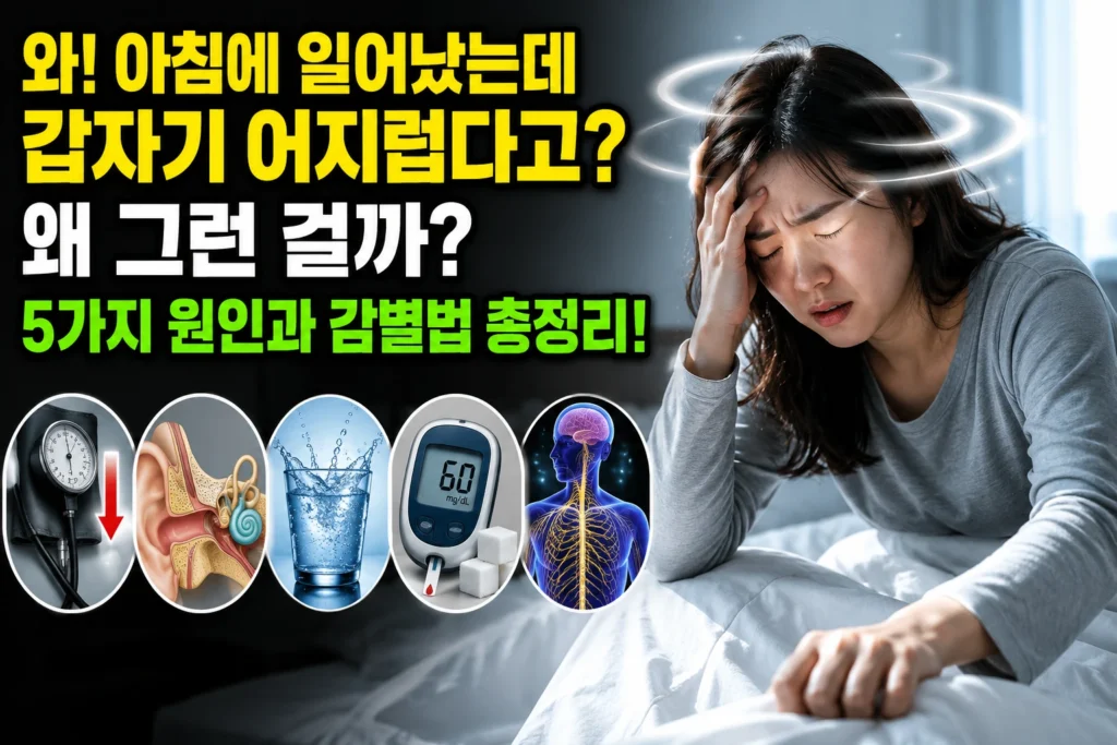아침에 일어났을 때 어지러움 5가지 원인 — 기립성저혈압·이석증·탈수·저혈당·자율신경 감별법