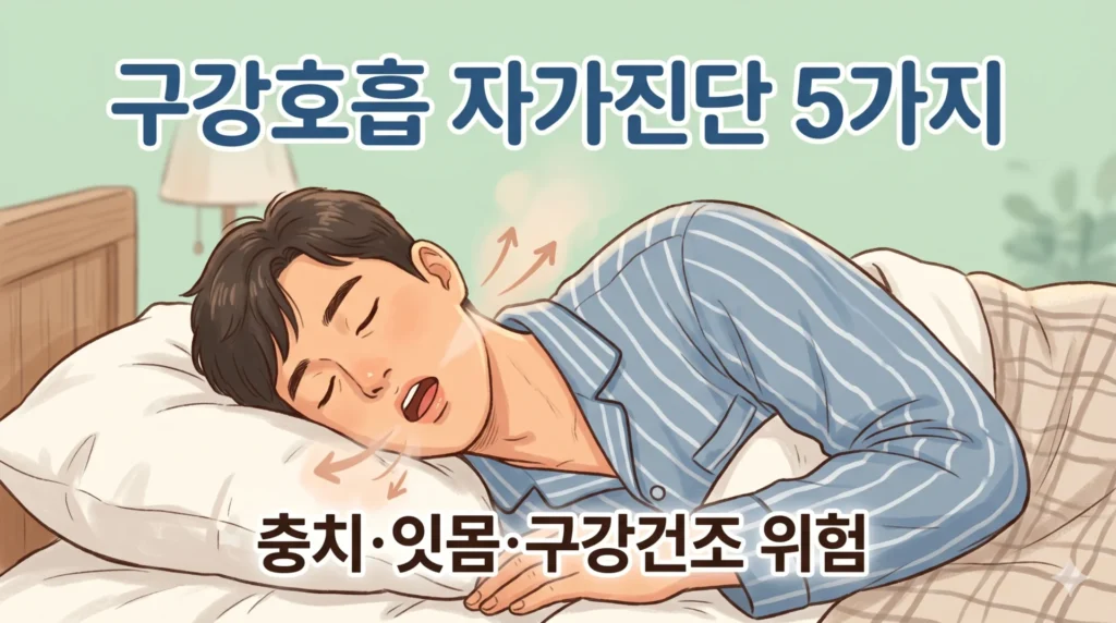 잘 때 입 벌리고 자나요? 구강호흡 자가진단 5가지 — 충치·잇몸염증·구강건조 위험과 마우스 테이핑 안전 사용법