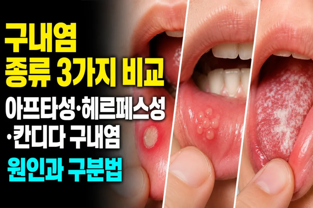 구내염 종류 3가지 비교 — 아프타성·헤르페스성·칸디다 구내염 원인과 구분법