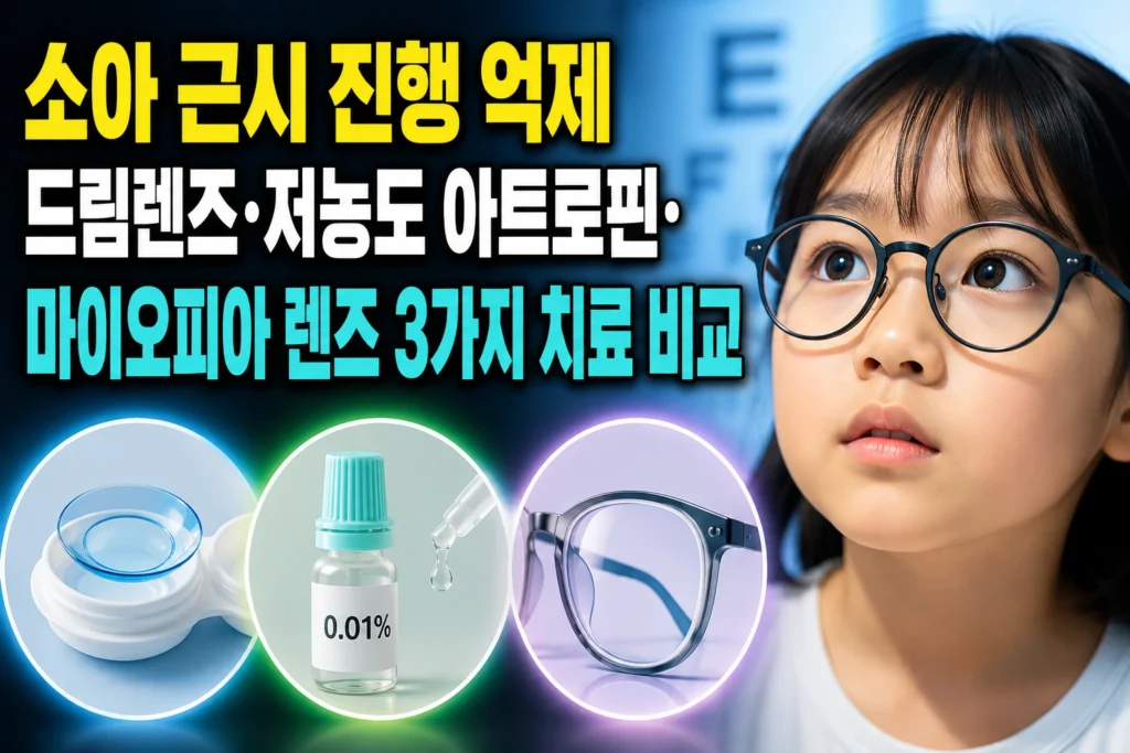 소아 근시 진행 억제 — 드림렌즈·저농도 아트로핀·마이오피아 렌즈 3가지 치료 비교