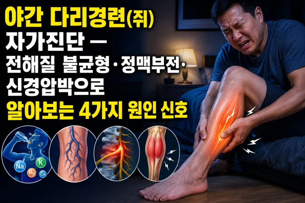 야간 다리경련(쥐) 자가진단 — 전해질 불균형·정맥부전·신경압박으로 알아보는 4가지 원인 신호