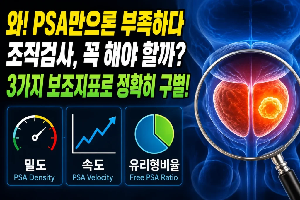 PSA 전립선특이항원 — 밀도·속도·유리형비율 3가지 보조지표로 전립선암 조직검사 필요성 구별