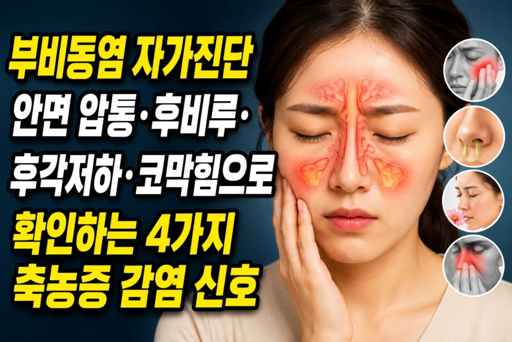 부비동염 자가진단 — 안면 압통·후비루·후각저하·코막힘으로 확인하는 4가지 축농증 감염 신호