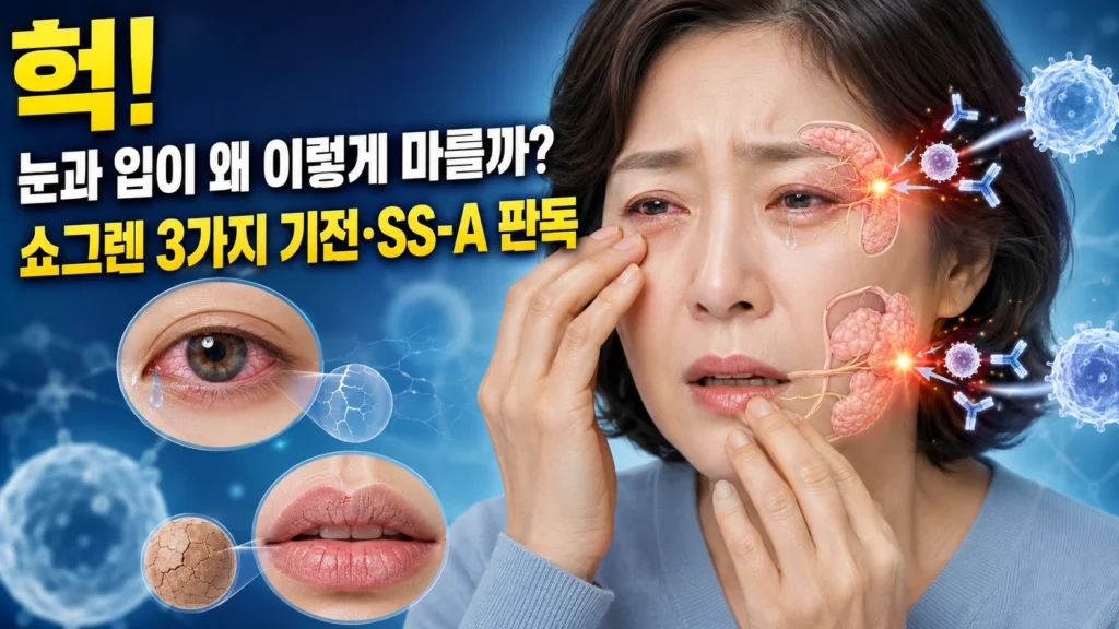 쇼그렌증후군 — 눈물샘·침샘 자가면역 공격이 구강건조·안구건조를 일으키는 3가지 기전과 SS-A 항체 양성 판독