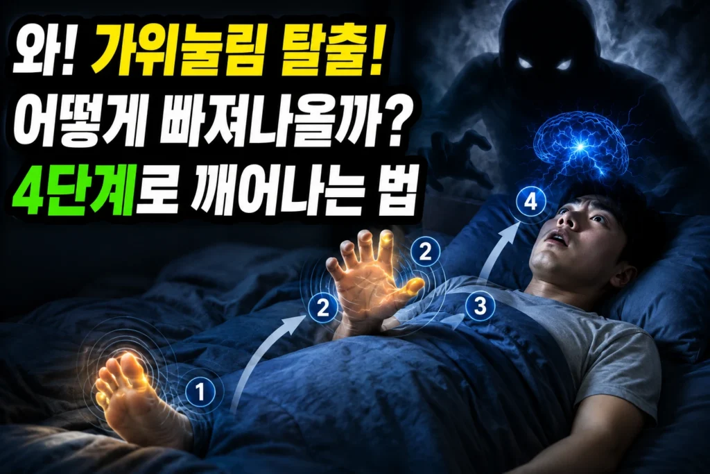 가위눌림 빠져나오는 4가지 단계 — REM마비 풀고 발끝·손가락 미세움직임으로 깨어나는 법