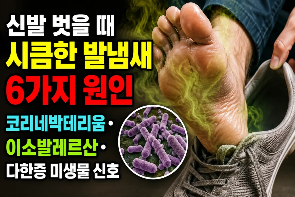 신발 벗을 때 시큼한 발냄새 6가지 원인 — 코리네박테리움·이소발레르산·다한증 미생물 신호